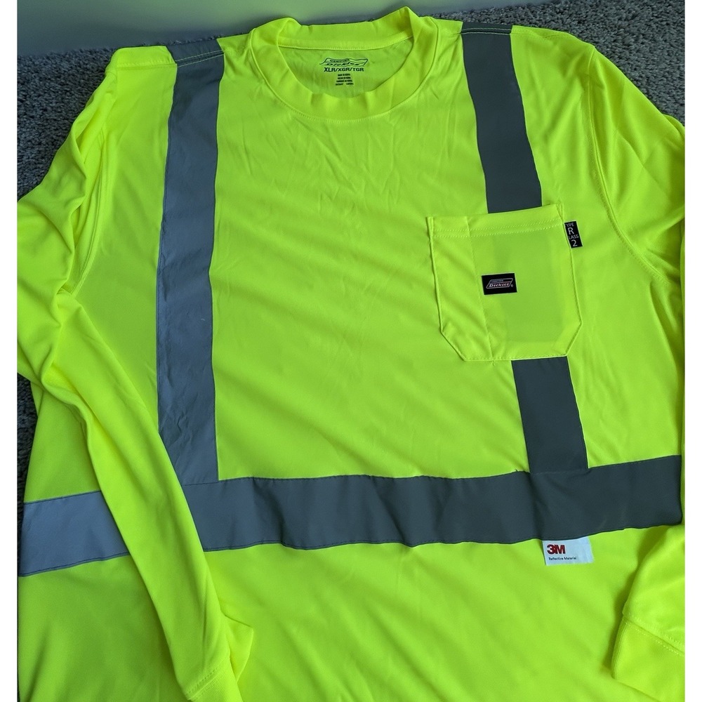 Dickies Mens Neon Hi-Vis Workwear Long Sleeve Safety Shirt Sz XL 3M Scotchlite - Picture 3 of 7